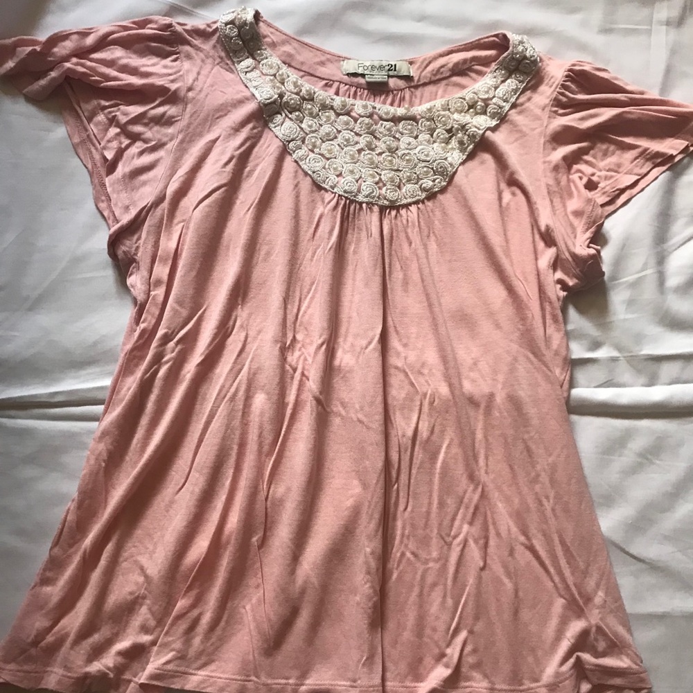 Forever 21 Flow  top pink with pearl neck